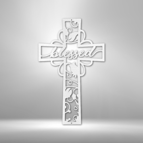 Scripture Sign Blessed Cross Steel Sign Laser Cut Powder Coated Home & Office M